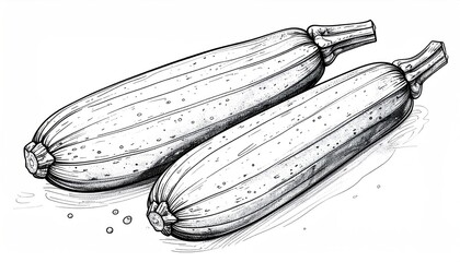 Detailed Sketch of Two Zucchinis with Textural Details.