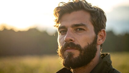 Bearded man at sunset glow