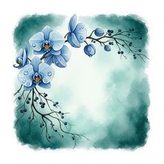 Delicate Blue Orchids with Water Droplets on Branches.