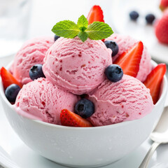 Delicious Strawberry Blueberry Ice Cream Sundae with Fresh Berries 1.