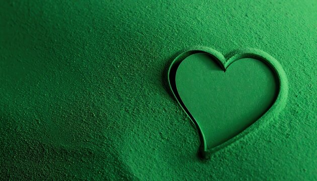 Close up view revealing a heart shape imprinted into a mound of vibrant green spirulina powder signifying natural health and wellness concepts beautifully captured.