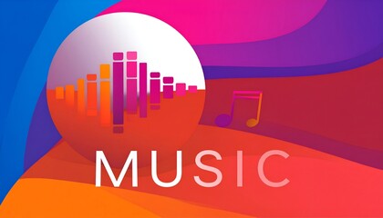 Obraz premium Flat vector music logo design featuring a simple sound wave combined with a musical note icon