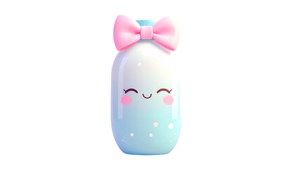 Cute cartoon jar with a pink bow, smiling face, and pastel blue and pink gradient