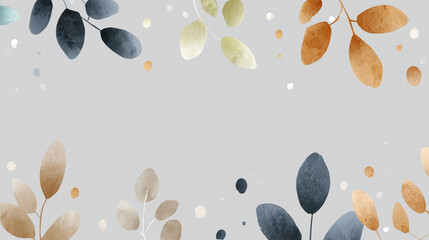 Soft freehand botanical loops resembling scattered leaves float gently on light gray background, creating calm and elegant natural pattern with warm and cool tones