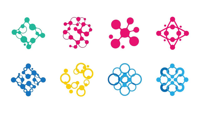 Colorful Abstract Molecular Structures Set Science Technology and Network Concepts