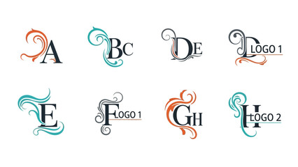 Fototapeta premium Elegant Monogram Logos Featuring Floral Swirls and Letters A Through H