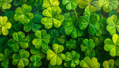 St. Patrick’s Day Shamrock Background with Green Clovers and Festive Bokeh