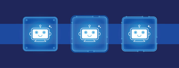 Happy shiny AI robot chatbot icon hud element for artificial intelligence, technology, interface, assistant, future, innovation, machine learning, data, computing design