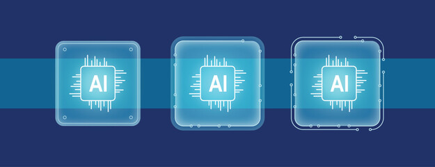 Neon glowing AI chip processing unit hud symbols element representing computing, innovation, digital interface, artificial intelligence, network, microchip, engineering design