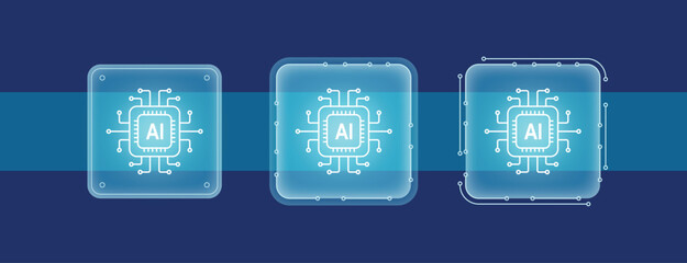 Glowing AI chip cpu circuit icon element vector showing evolution of technology, digital computing, hardware, innovation, artificial intelligence design