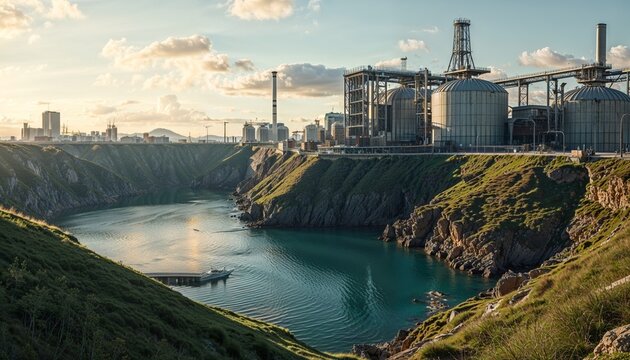 CCS - A futuristic eco-plant designed like a growing organism, where industry meets nature. Solar leaves, oxygen-releasing mist, and root-like energy systems symbolize clean, regenerative production