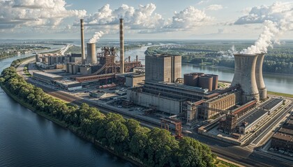 CCS - A futuristic eco-plant designed like a growing organism, where industry meets nature. Solar leaves, oxygen-releasing mist, and root-like energy systems symbolize clean, regenerative production