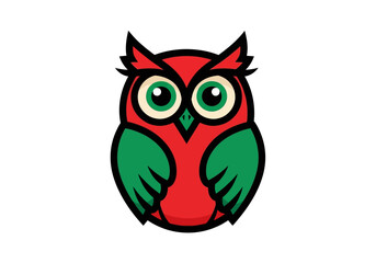 Fototapeta premium Stylized Owl Illustration with Red Body and Green Wings.