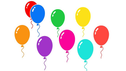A vibrant collection of colorful balloons floating against a clean white background celebrating
