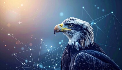 Majestic Eagle Head with Digital Network Overlay.