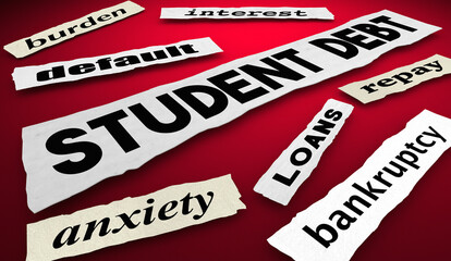 Student Debt News Headlines Default Financial Money Burden Problem Increase 3d Illustration
