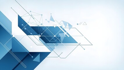 Abstract blue and white geometric background with interconnected lines and polygons representing technology and innovation.