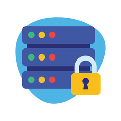 Secure data center server with padlock icon vector illustration
