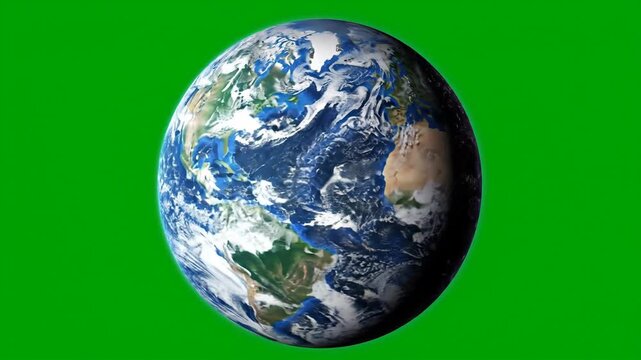 Planet Earth Spinning on Green Screen Background - Global Rotation Loop