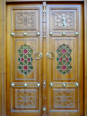 [Uzbekistan] Wooden door with Islamic star decoration (Bukhara)