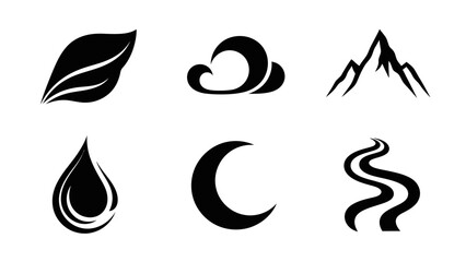 Obraz premium Collection of nature-inspired minimalist black and white icons for design projects