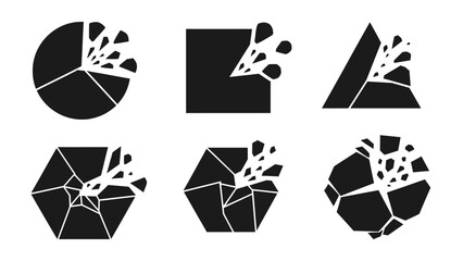 Geometric Shapes Fragmenting and Breaking Apart into Pieces Graphic Collection