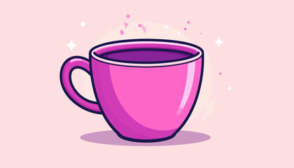Aesthetic Pink Cup of Hot Drink with Steam.