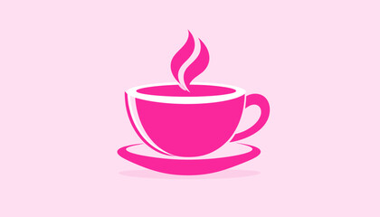 Pink Cup of Coffee with Steam - A Simple and Elegant Design.