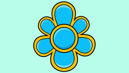 Stylized Blue Flower with Golden Outline Illustration.
