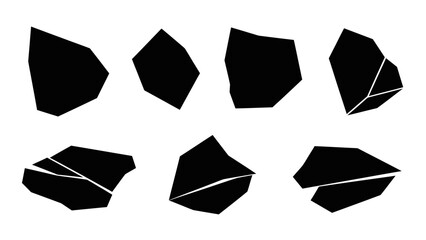 Set of abstract geometric shapes and cracked fragments on a white background