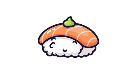 Cute Salmon Nigiri Sushi with Wasabi Topping Cartoon Illustration.