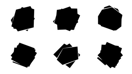 Set of six abstract black geometric shapes on a white background for design elements