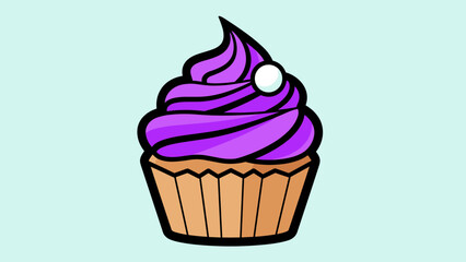 Illustration of a Delicious Purple Frosted Cupcake with Sprinkles.