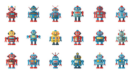 A Colorful Collection of Vintage Style Cartoon Robots for Technology and Playful Designs