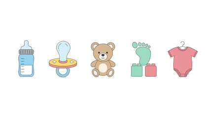 A delightful collection of baby essentials including a bottle a teddy bear and baby clothes