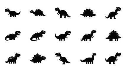 A delightful collection of black dinosaur silhouettes on a clean white background