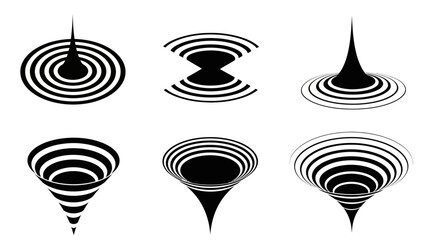 Abstract Black And White Vortex And Funnel Shapes On White Background Graphic Design