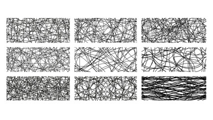 Abstract black and white chaotic line patterns for graphic design backgrounds