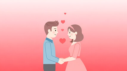 Valentine love illustration showing romantic couple holding hands with heart symbols expressing emotion affection relationship romance celebration greeting design for commercial marketing use