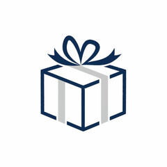 Simple blue and white gift box with ribbon icon.