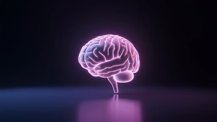 Glowing brain with neon pink and blue light - Powered by Adobe