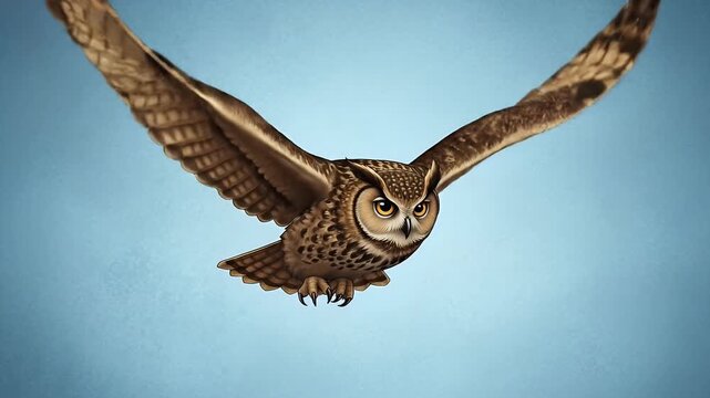 Pixel Art Owl in Flight Motion Graphic with Textured Blue Sky