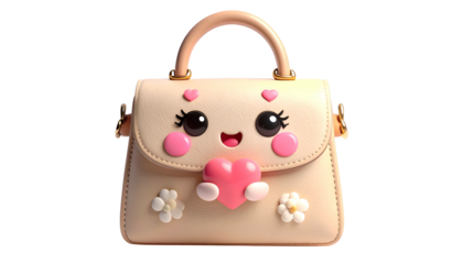 Whimsical handbag with a heart-shaped face, and embellishments on a black background