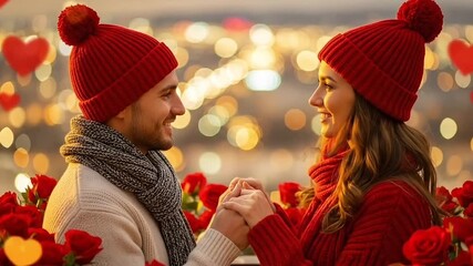 Love themed romantic couple holding hands with glowing lights and red roses symbolizing emotion commitment trust celebration culture lifestyle and timeless relationship moments