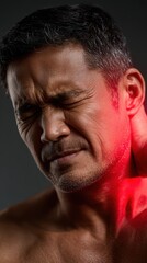 Man Holding Neck in Pain, Undergoing Treatment for Muscle Discomfort