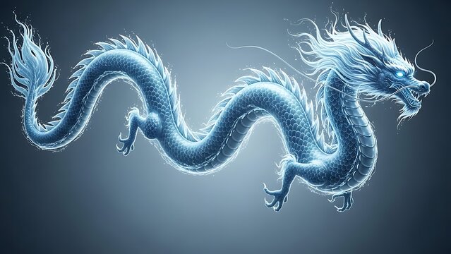 Majestic blue dragon with glowing eyes in dynamic pose