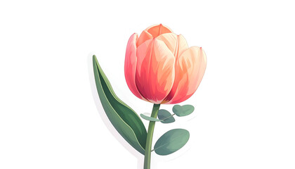 Digital art of a stylized tulip with leaves on a black background, a sticker