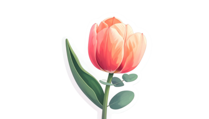 Digital art of a stylized tulip with leaves on a black background, a sticker