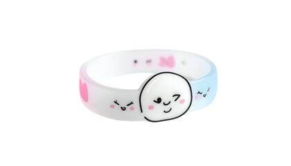 A smiling bracelet with cute cartoon faces and pastel gradients against a black background