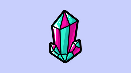Stylized Crystal Formation with Pink and Teal Facets and Black Outline.